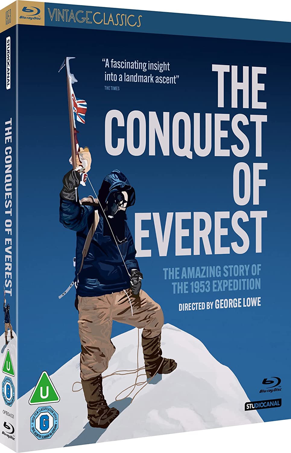 Blu-ray cover for "The Conquest of Everest" featuring a climber with an ice axe.