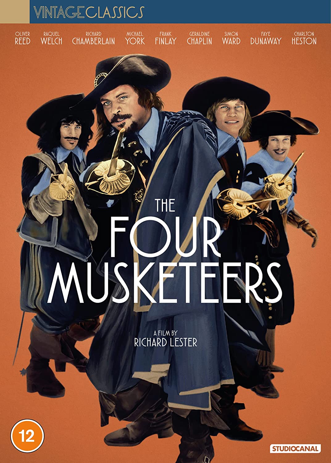 DVD cover for "The Four Musketeers" featuring cast portraits and title.