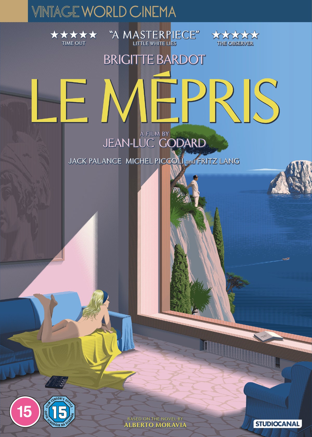 DVD cover for “Le Mépris” featuring Brigitte Bardot and a coastal scene.