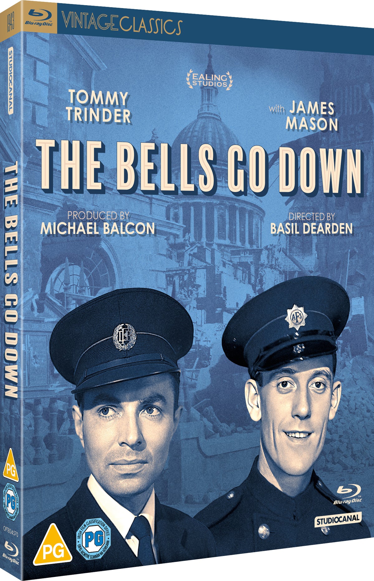 Blu-ray cover for "The Bells Go Down" featuring two British police officers.