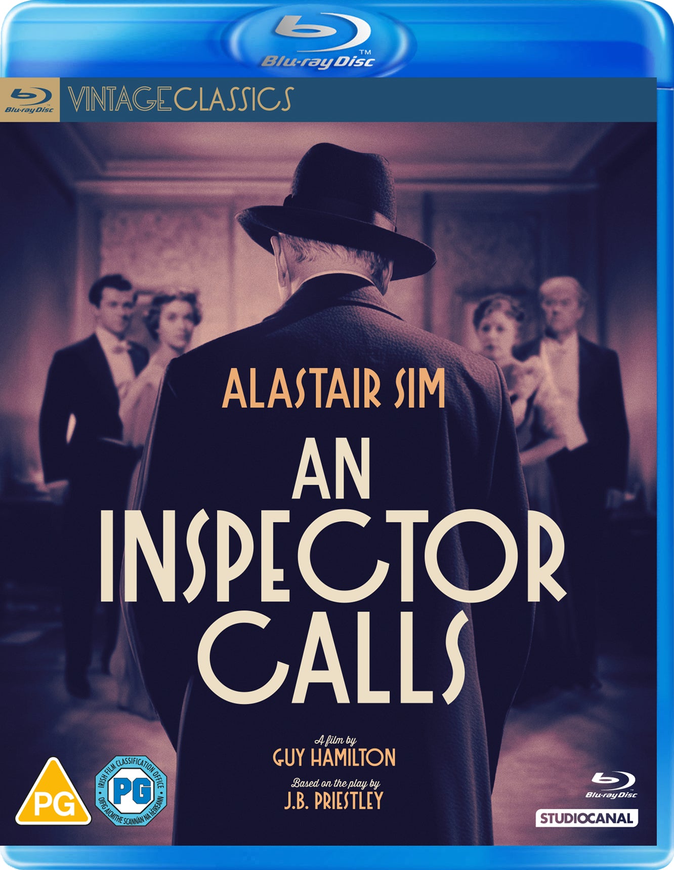Blu-ray cover for "An Inspector Calls" featuring Alastair Sim in a dark suit.