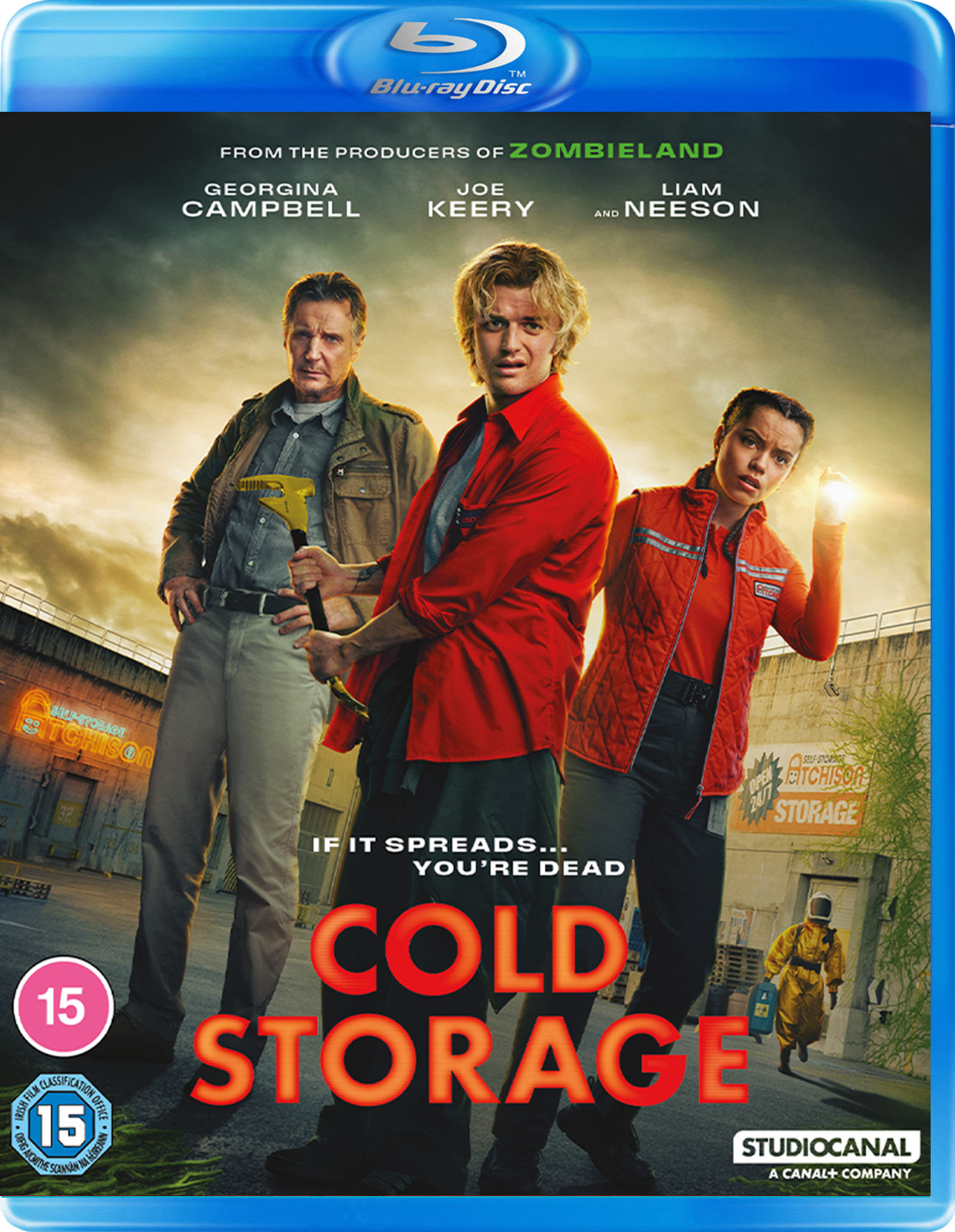 Blu-ray cover for "Cold Storage" featuring three people in protective gear.