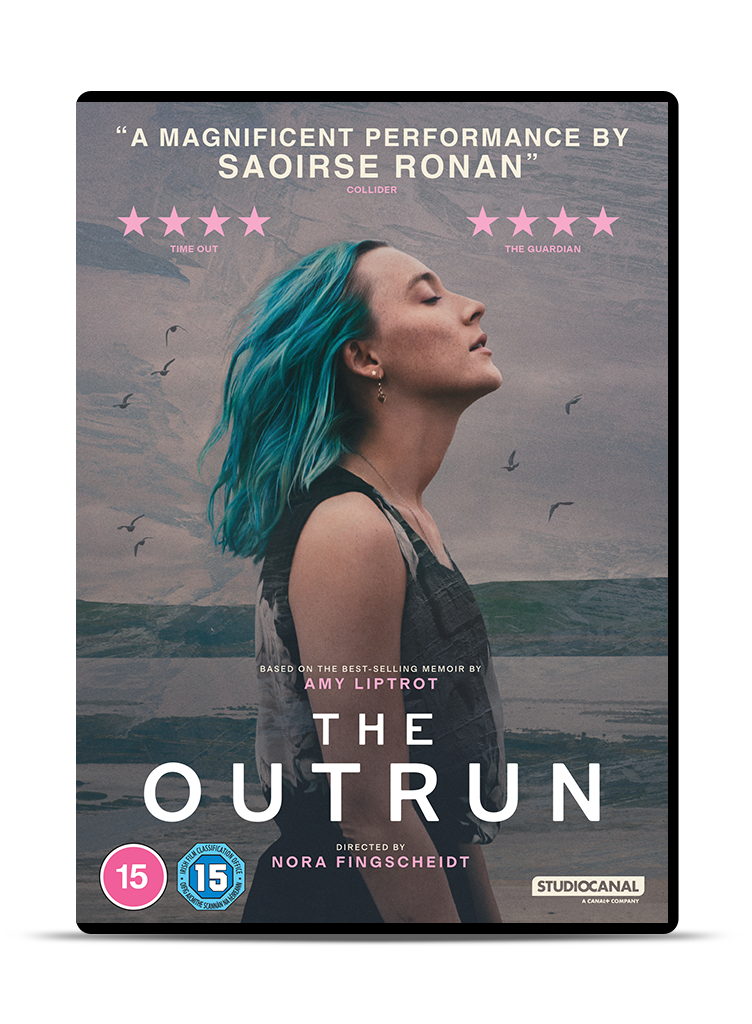 DVD cover for "The Outrun" featuring a woman with blue hair looking upwards.