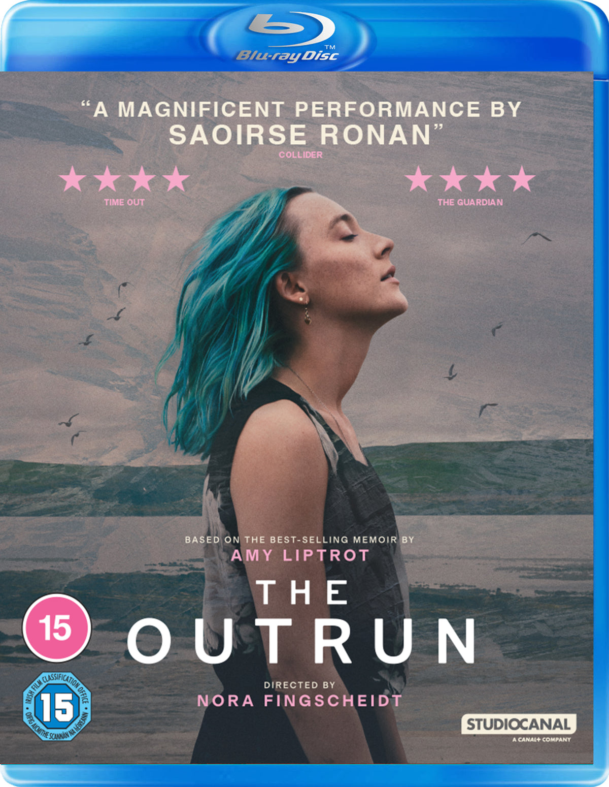 Blu-ray cover for "The Outrun" featuring a woman with blue hair.