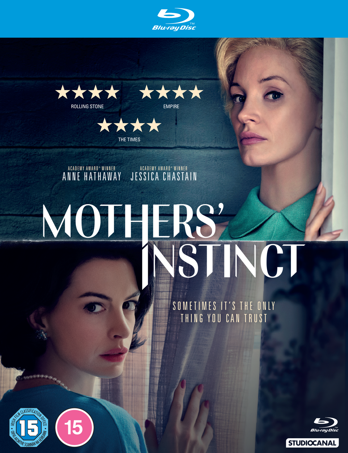 Blu-ray cover for “Mothers’ Instinct” featuring Anne Hathaway and Jessica Chastain.