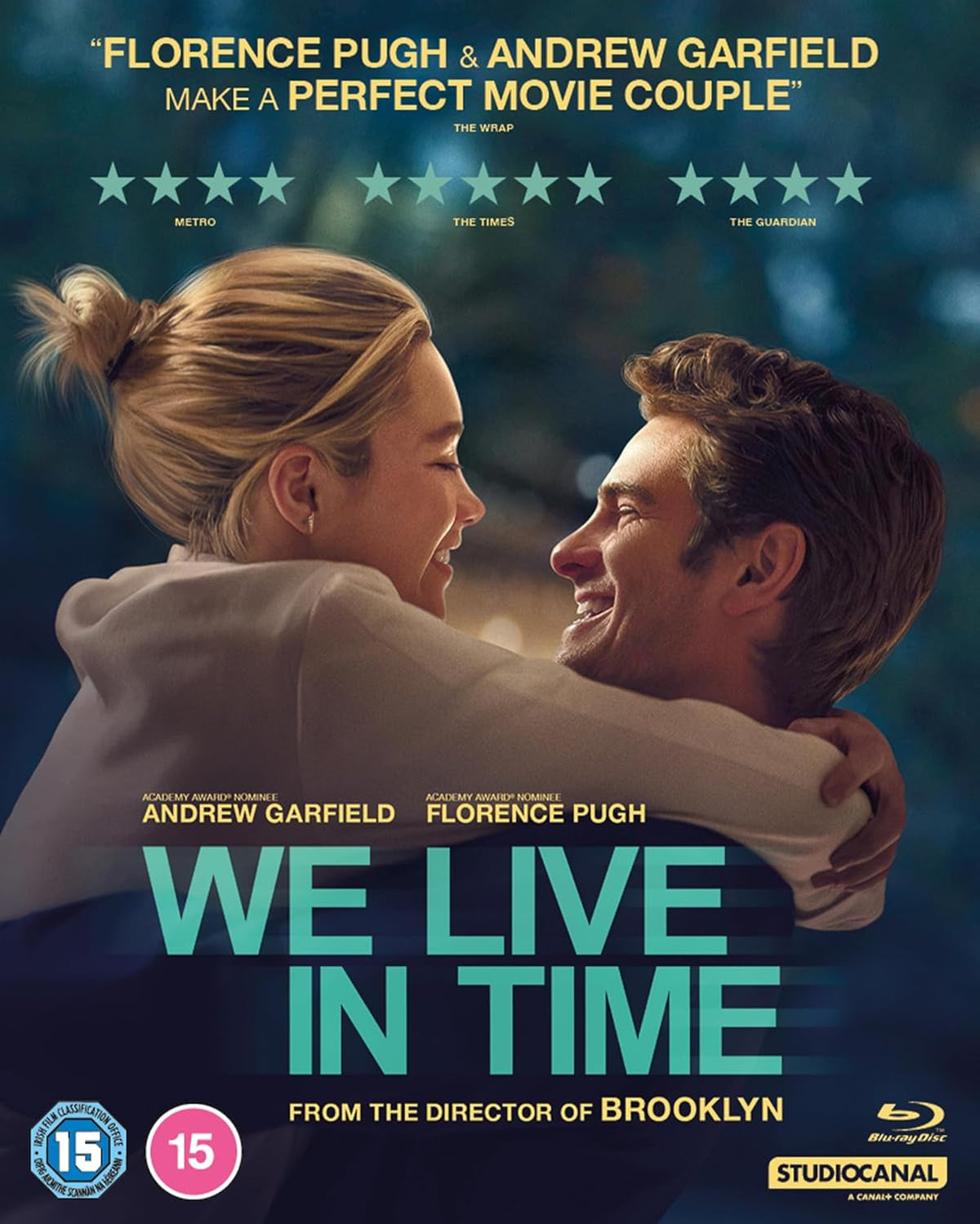 Blu-ray cover for “We Live In Time” featuring Florence Pugh and Andrew Garfield.