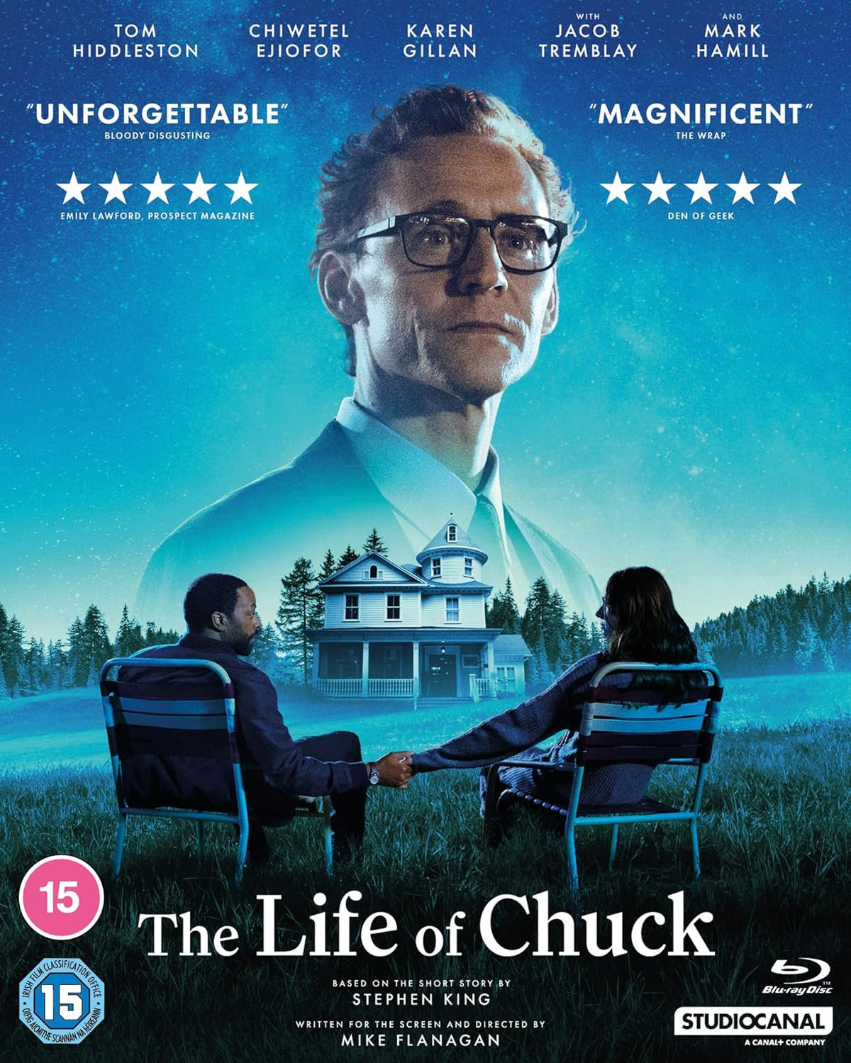 Blu-ray cover for "The Life of Chuck" featuring a man and a house.