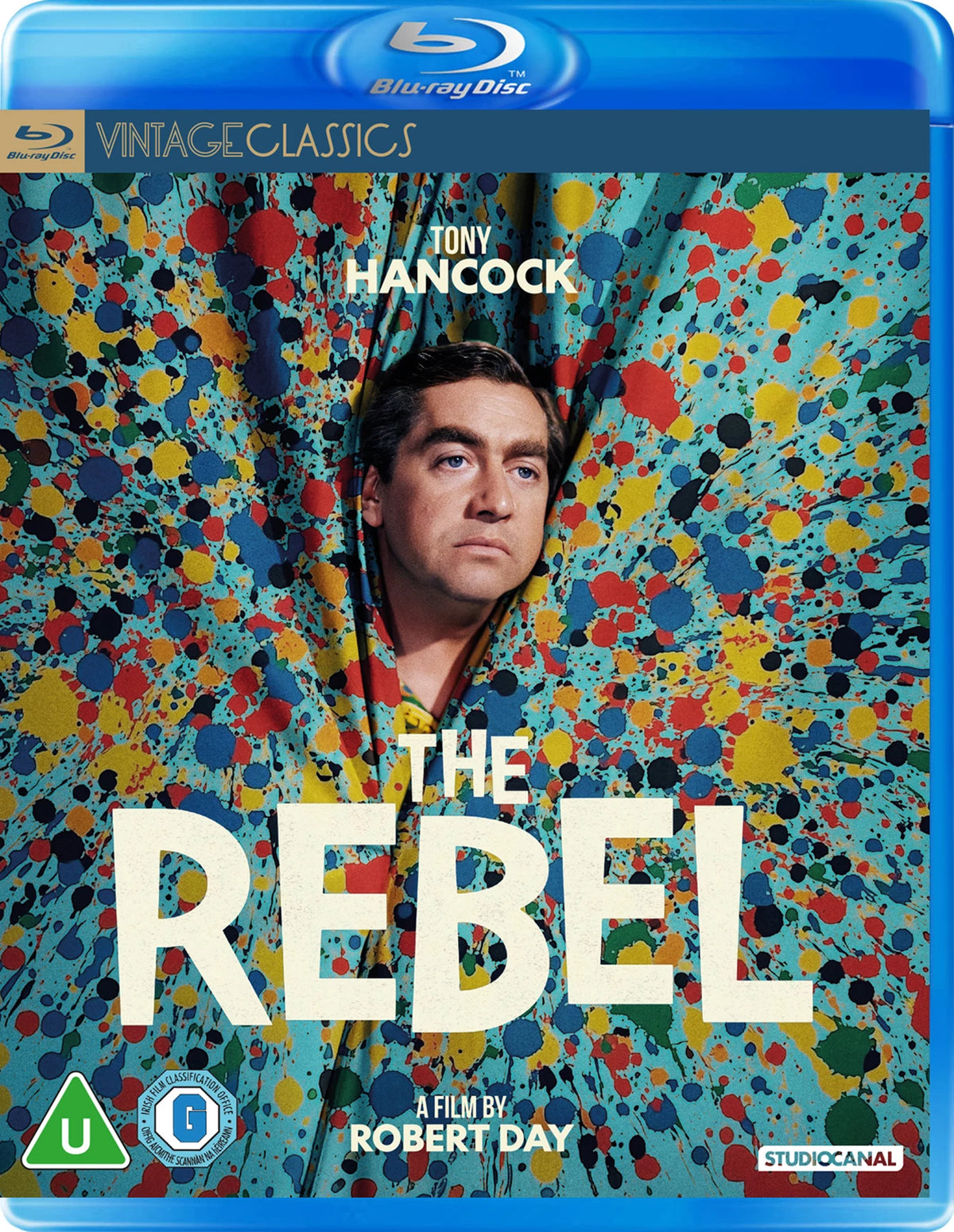 Blu-ray cover for "The Rebel" featuring Tony Hancock against a colorful splash.