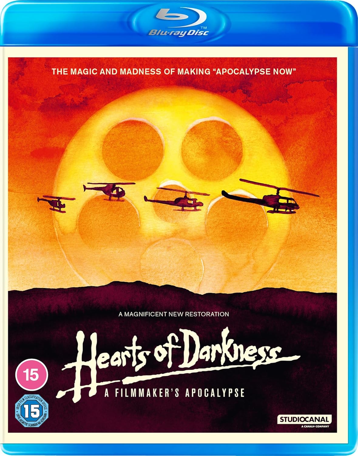“Hearts of Darkness” Blu-ray cover with helicopters silhouetted against a sunset.