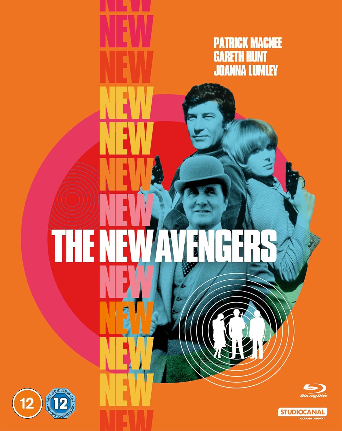 Blu-ray cover for "The New Avengers" featuring Patrick Macnee, Joanna Lumley, and Gareth Hunt.