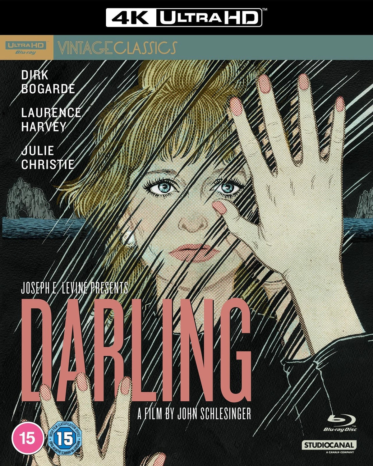 “Darling” Blu-ray cover: distressed portrait of Julie Christie in black and white.