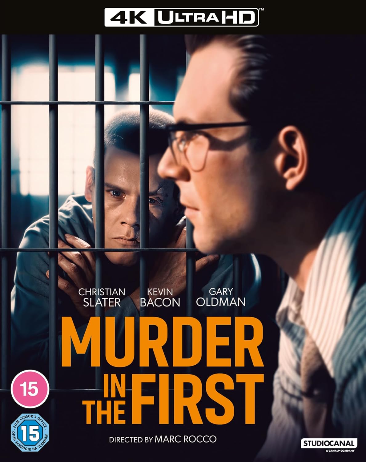 Murder In The First" Blu-ray cover featuring two men behind prison bars.