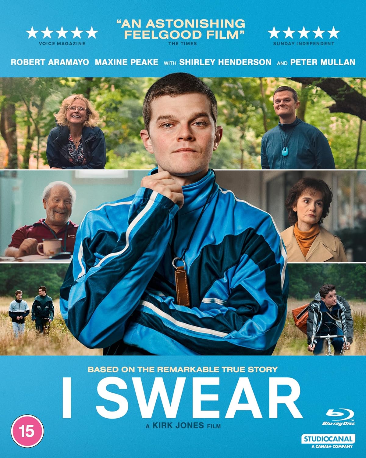 “I Swear” Blu-ray cover featuring four actors in a split-screen portrait.
