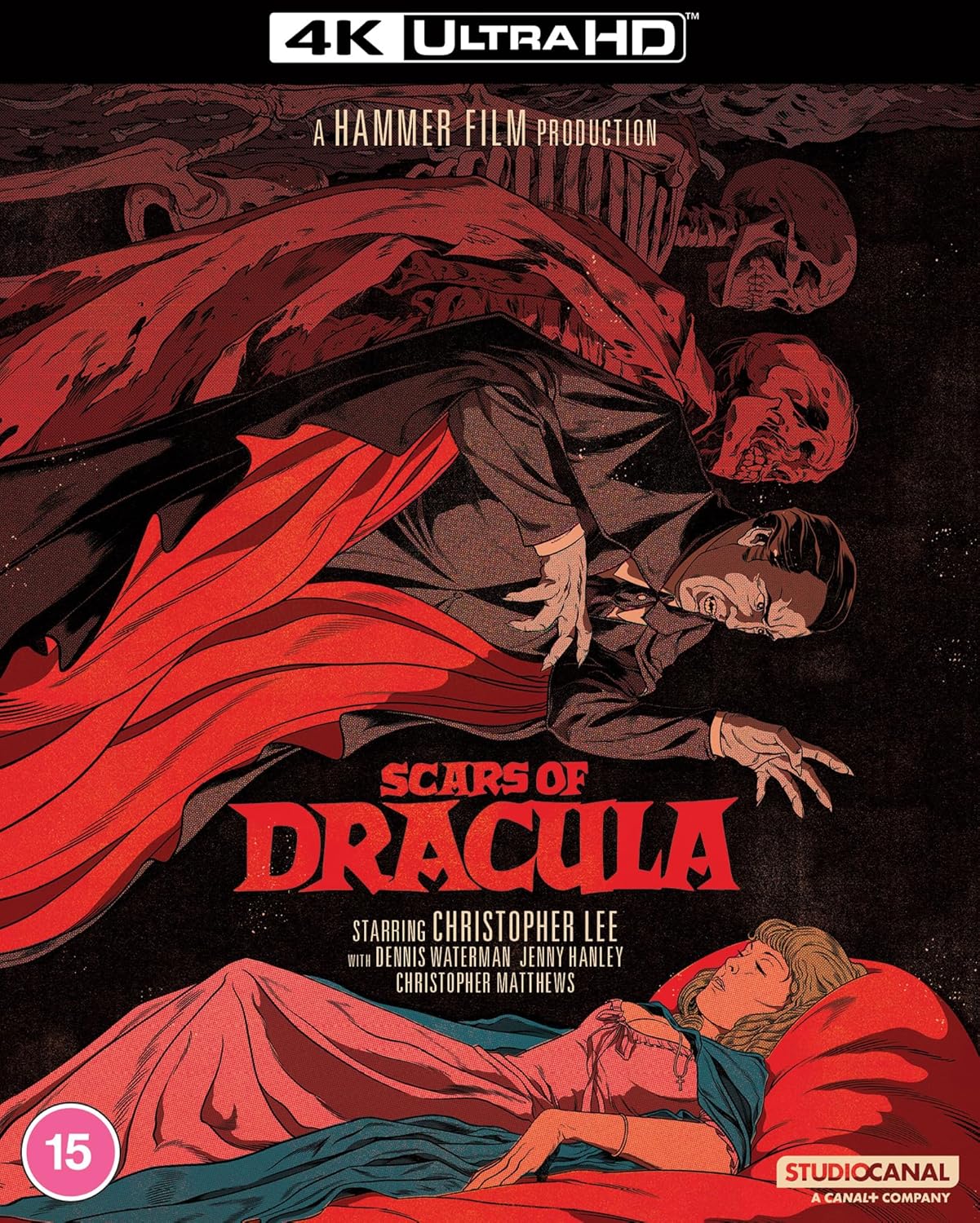 “Scars of Dracula” UHD Blu-ray cover with Dracula looming over a woman.