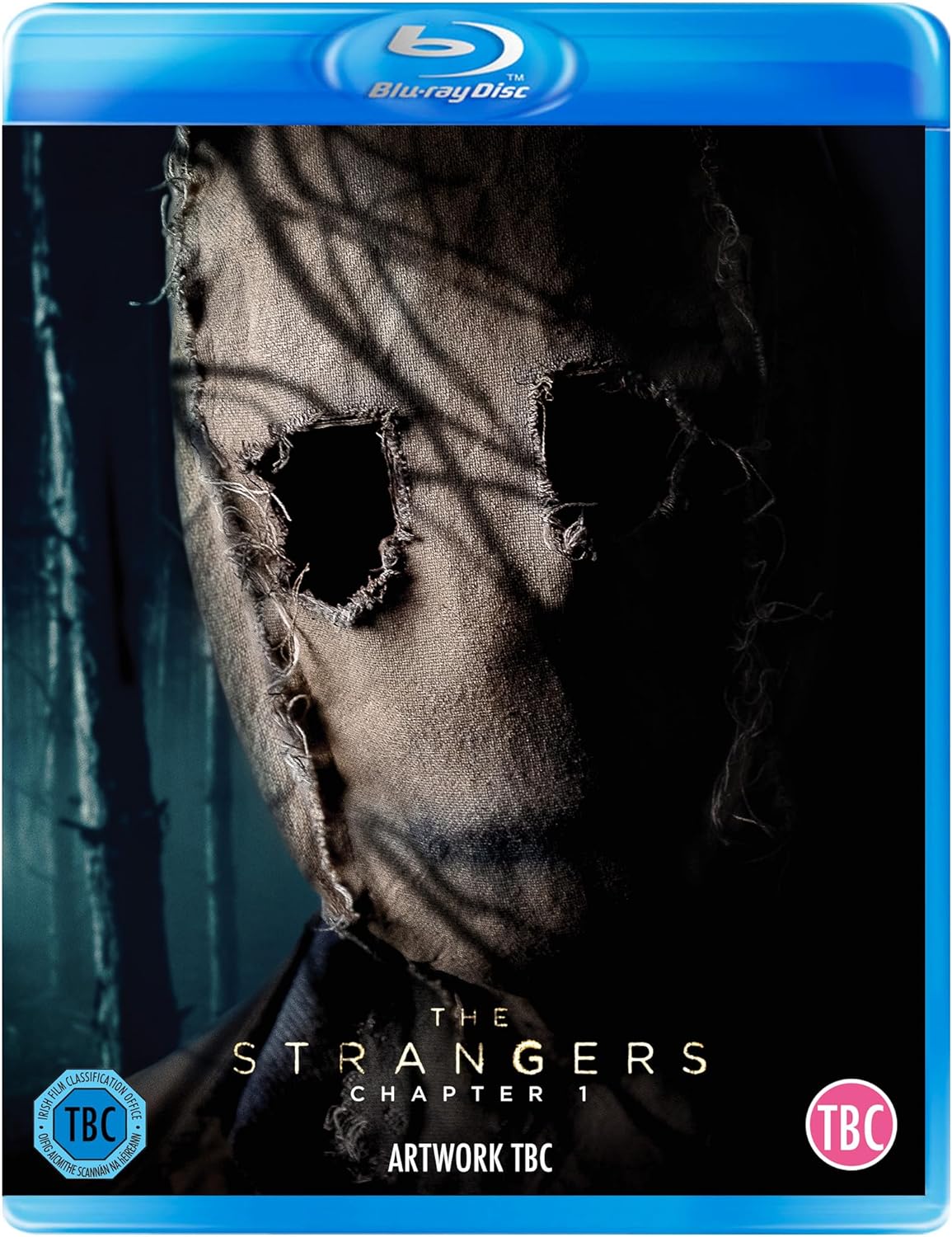 Blu-ray cover for "The Strangers: Chapter 1" featuring a masked figure.