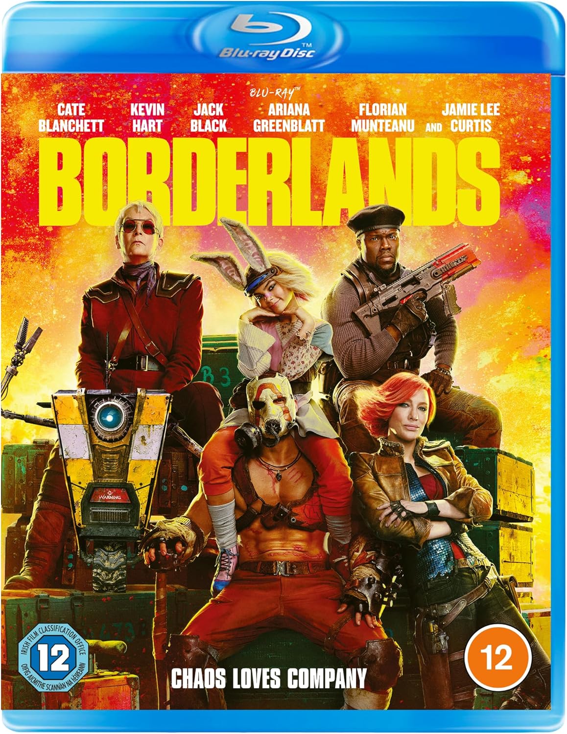 Borderlands" Blu-ray cover featuring Cate Blanchett, Kevin Hart, and Jack Black.