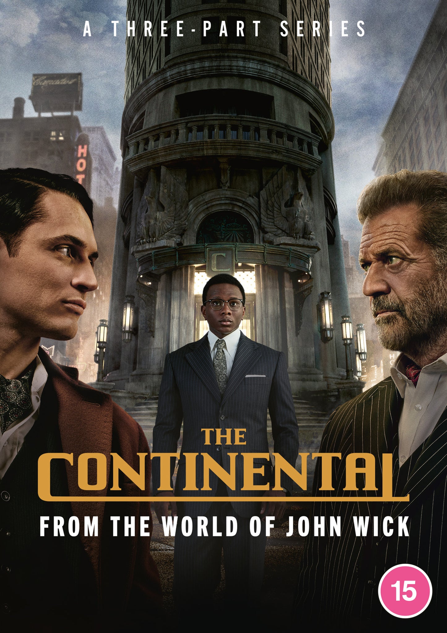 DVD cover for "The Continental" featuring three men in suits and a hotel.
