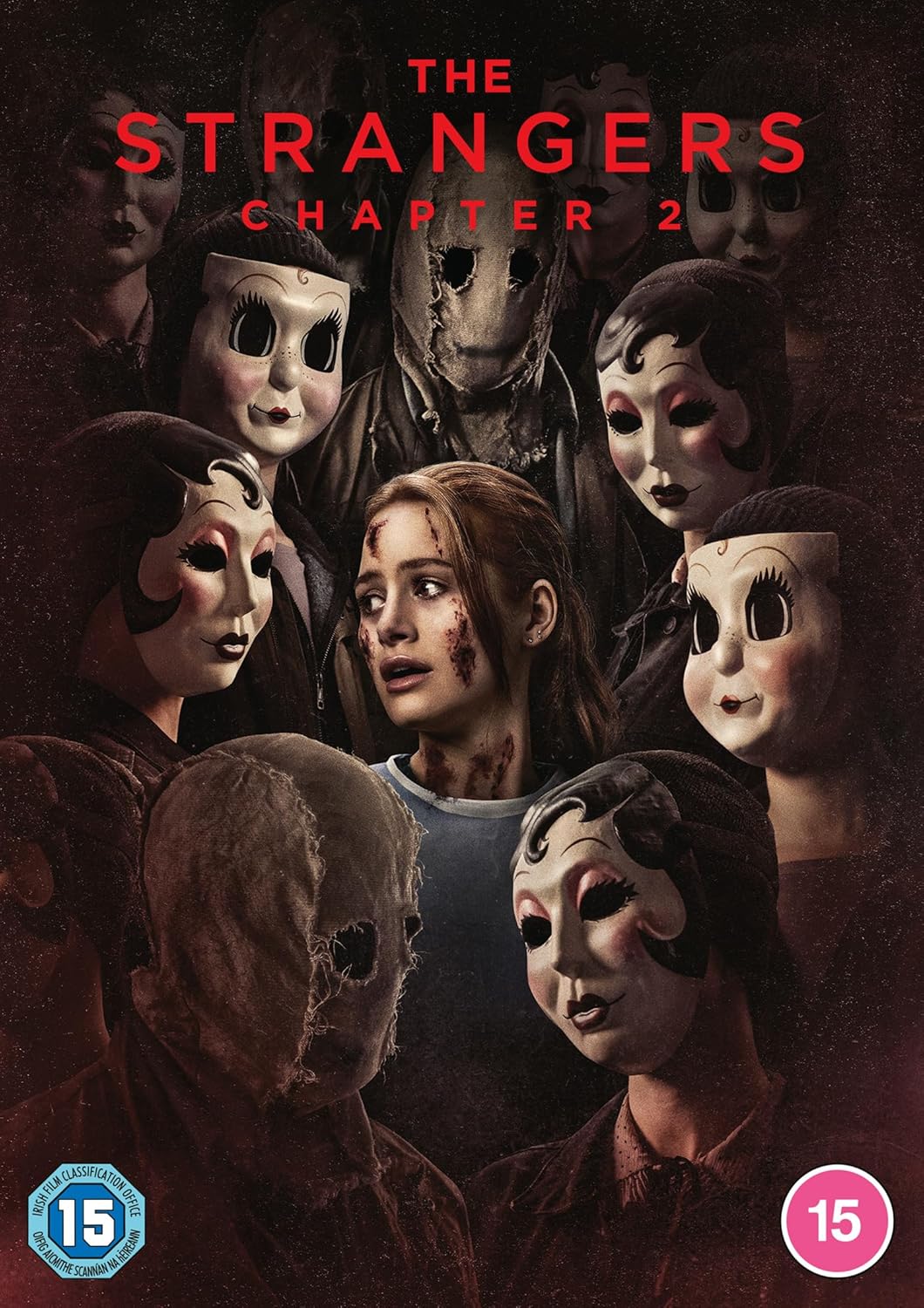 DVD cover for "The Strangers - Chapter 2" featuring a frightened woman and masked figures.