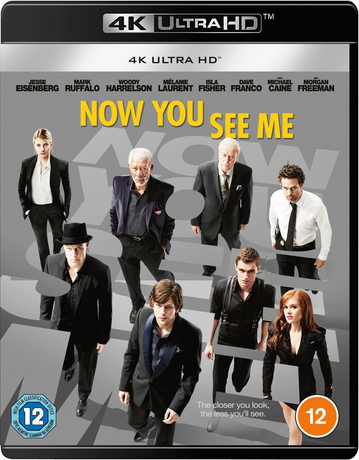 Now You See Me" 4K UHD Blu-ray cover with cast portrait.