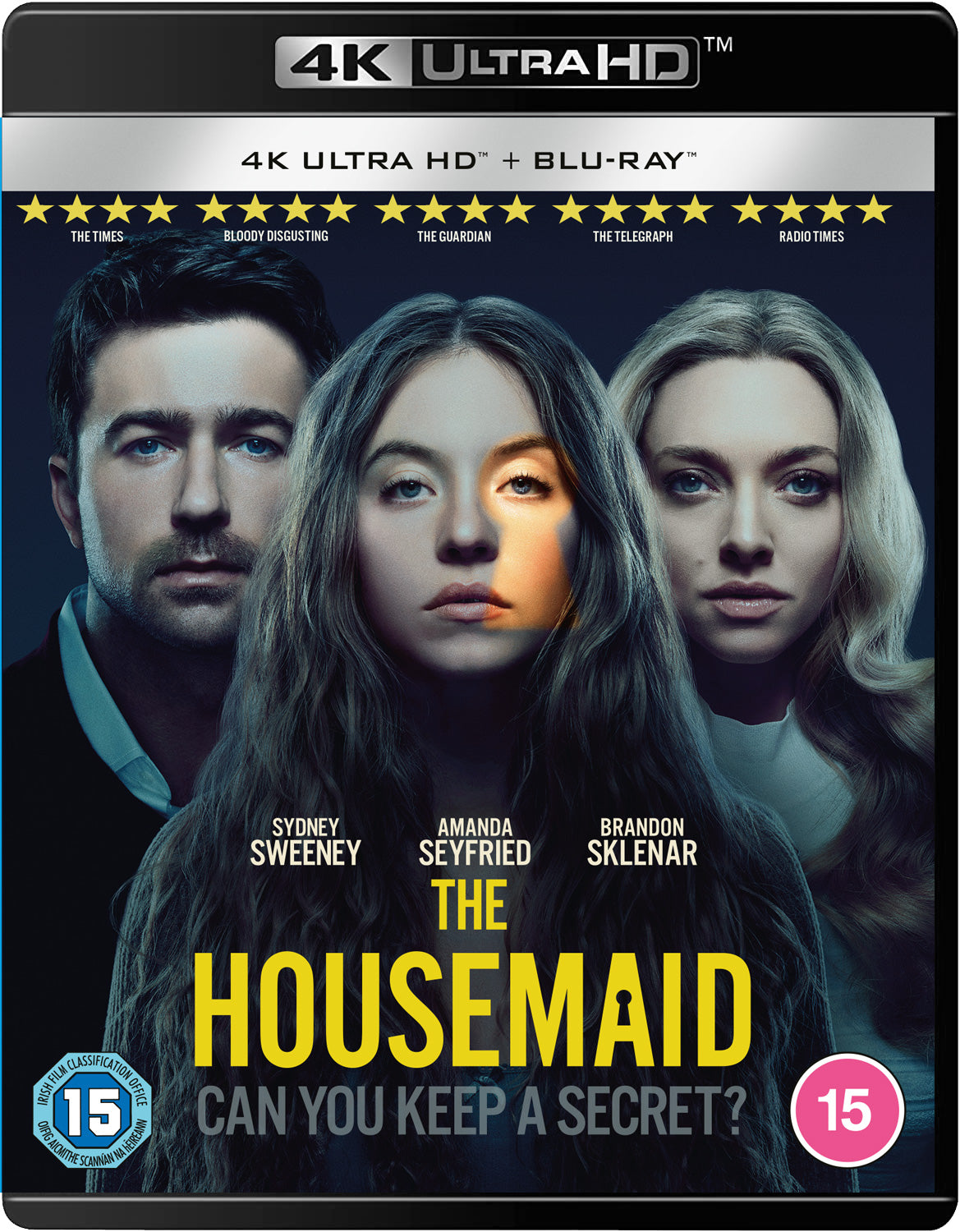 Blu-ray cover for "The Housemaid" featuring two actors in a tense scene.