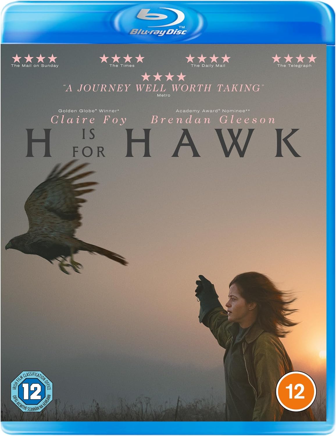 Blu-ray cover for "H is for Hawk" featuring a hawk and a woman’s arm.