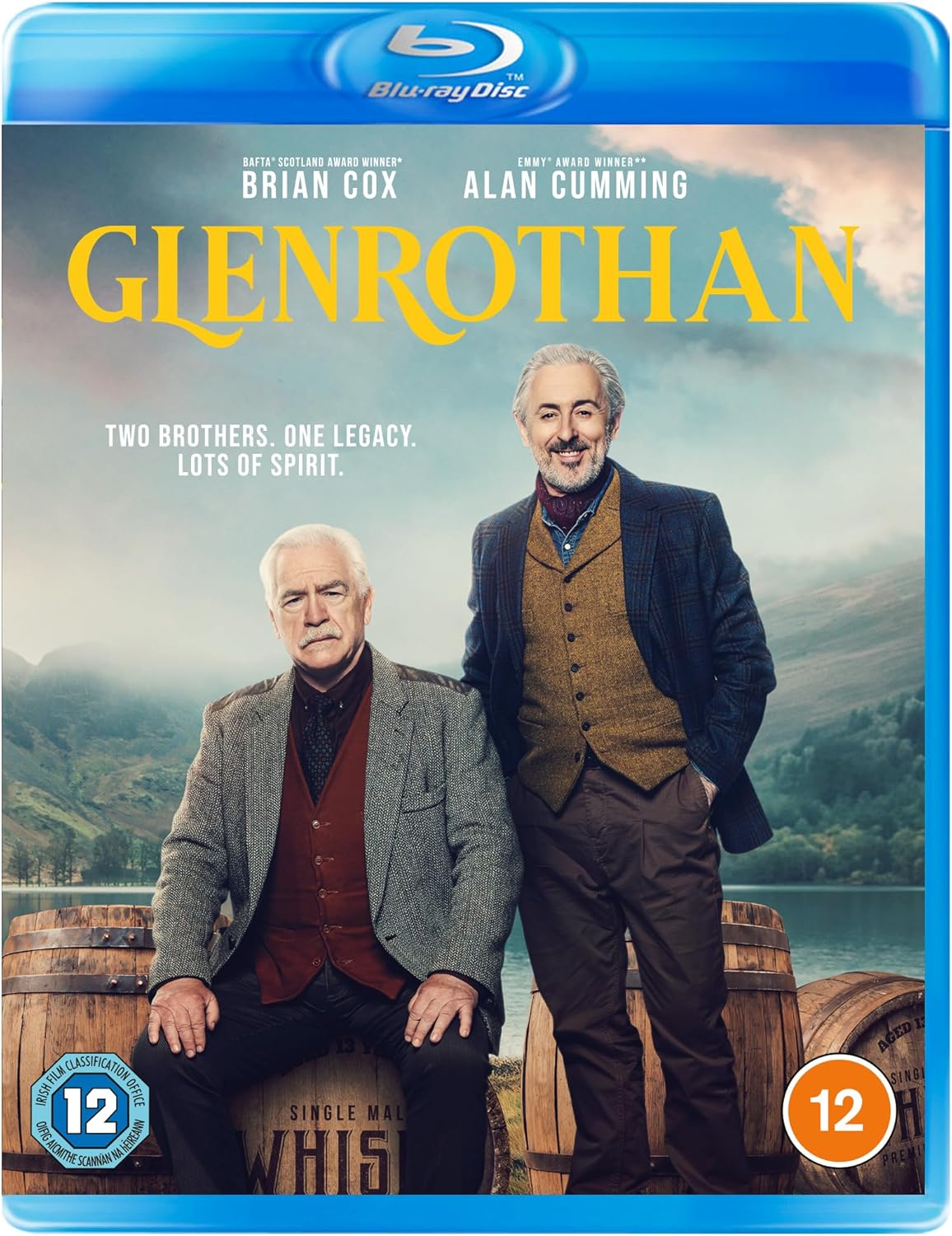 Glenrothan Blu-ray cover featuring Brian Cox and Alan Cumming, set in a distillery.