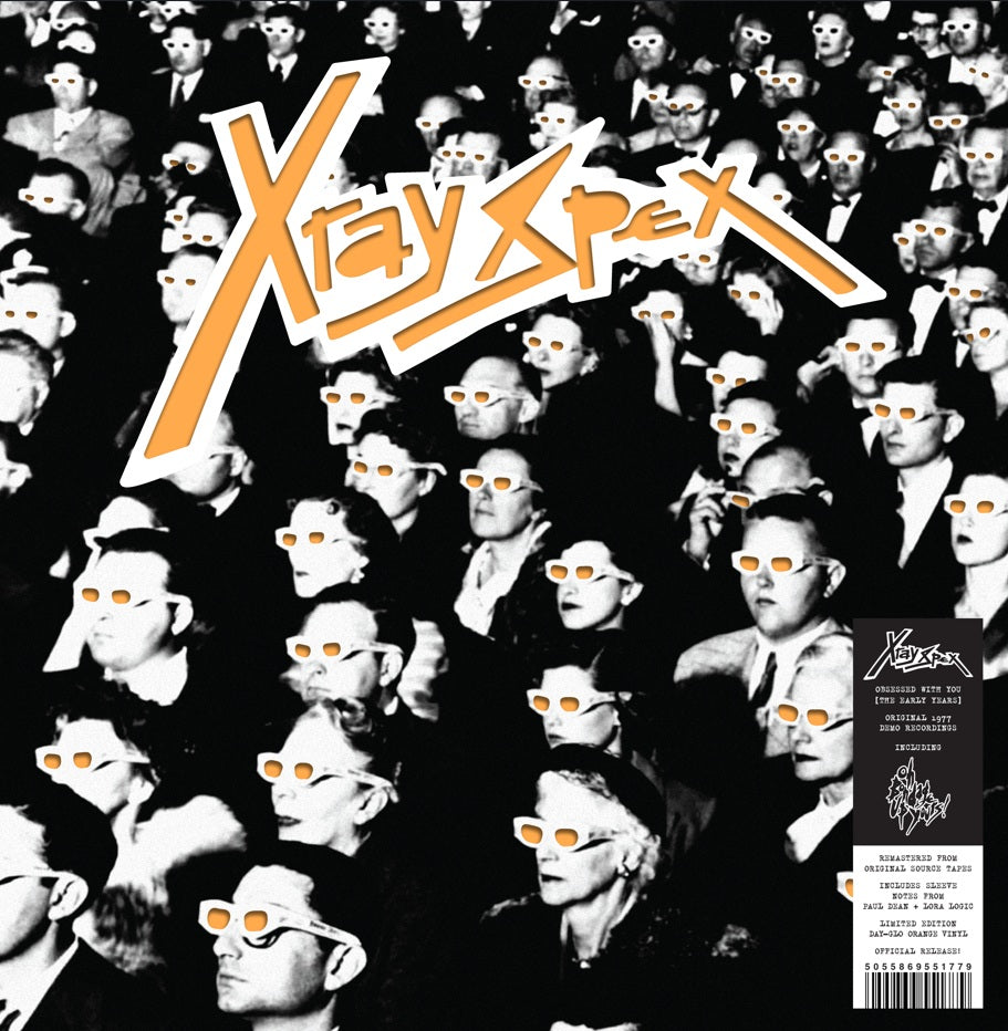 X-Ray Spex album cover with many faces wearing orange sunglasses.