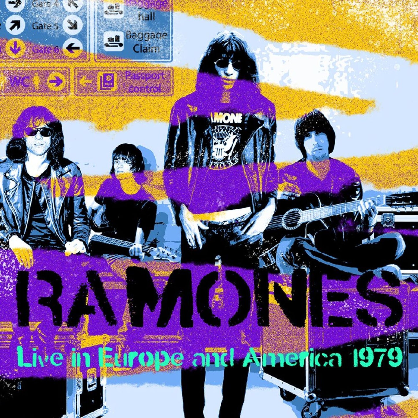 The Ramones band portrait with travel-themed background, album cover art.