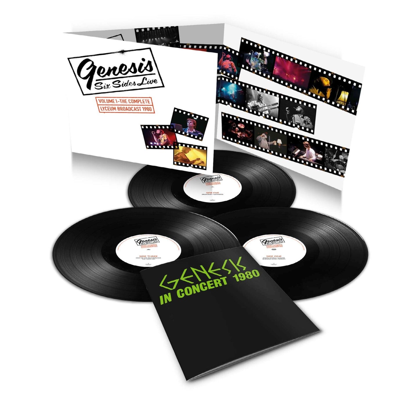 Genesis vinyl record set with concert photos and black cover art.