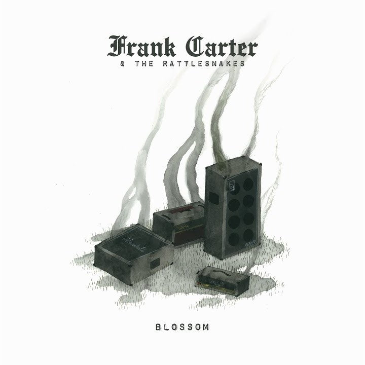 Painted album cover with speaker stacks and smoke, “Blossom” text below.