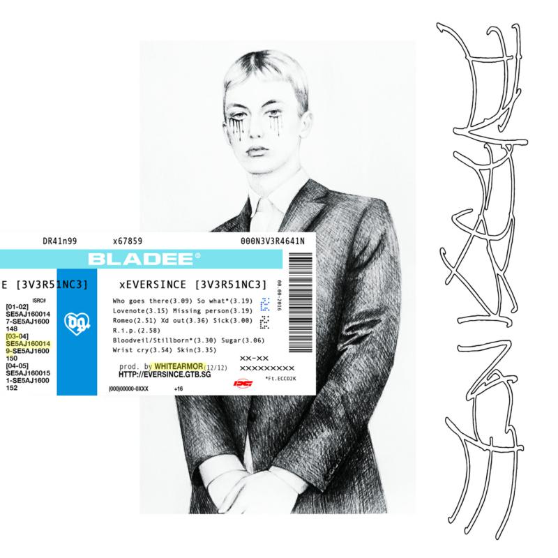 Bladee’s “Eversince” vinyl cover featuring a portrait with digital effects.