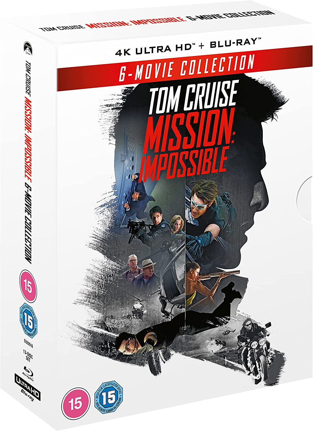 Mission: Impossible" 6-movie collection 4K+Blu-ray box set with action scene cover.