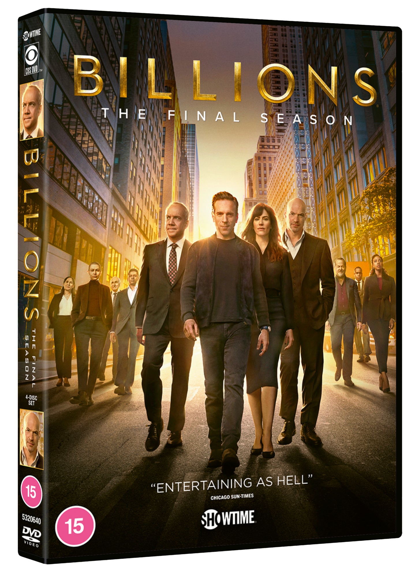 “Billions” final season DVD cover with cast walking towards the viewer.