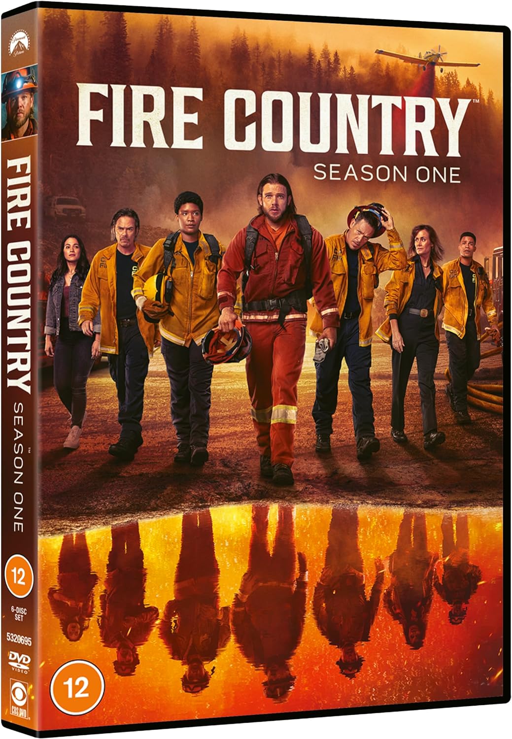 Fire Country" Season One DVD cover with firefighters and a wildfire reflection.