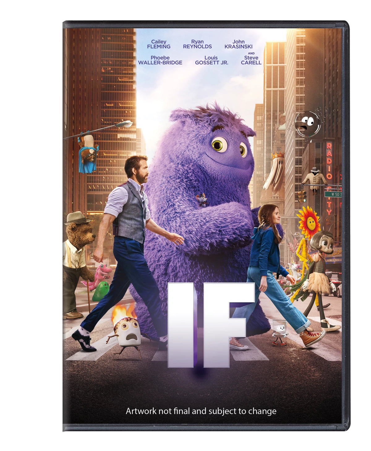 DVD cover for “I.F.” featuring a boy, girl, and colorful imaginary creatures.