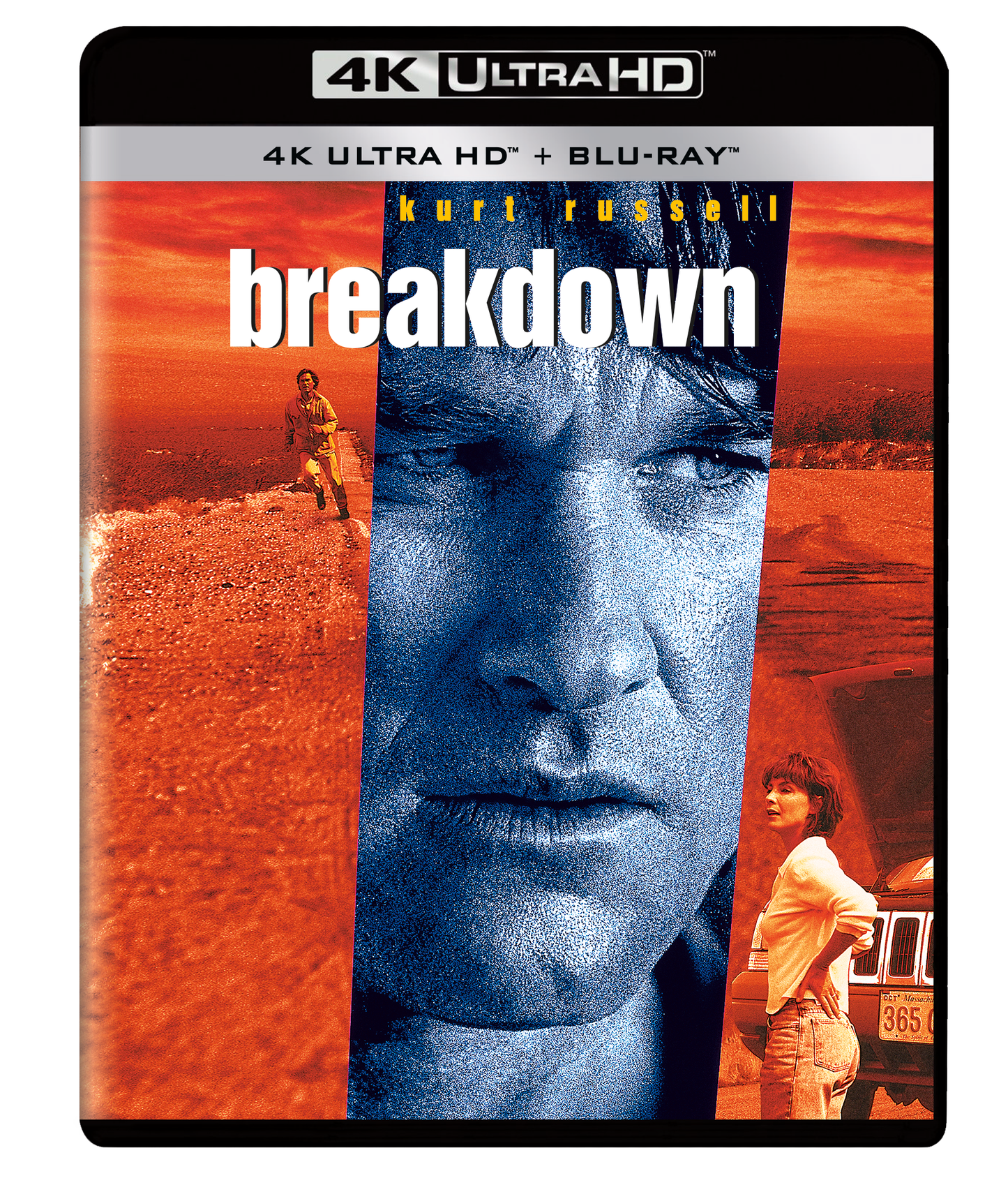 Blu-ray cover art for the movie Breakdown featuring Kurt Russell on a desert background.