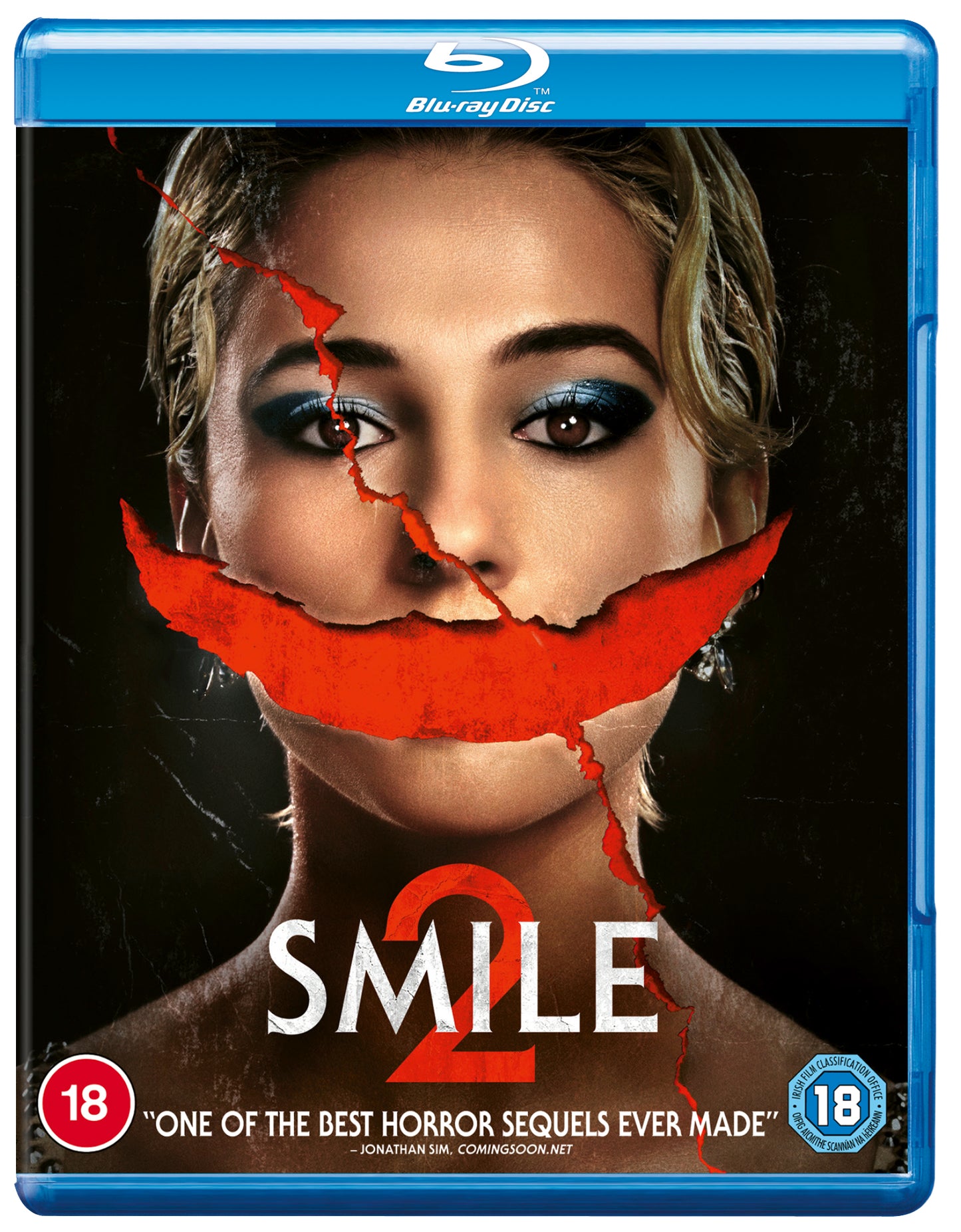 Blu-ray cover art for Smile 2 featuring a woman with a torn red smile.