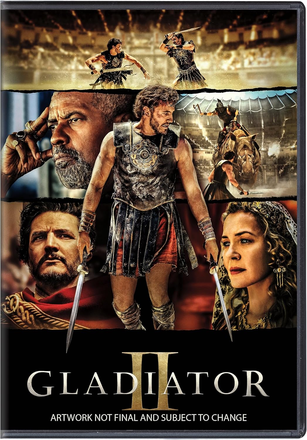 Gladiator II DVD cover featuring Russell Crowe and Maximus Decimus Meridius.
