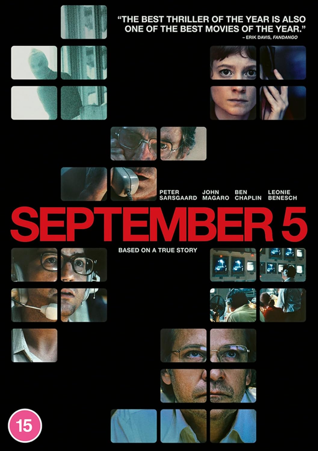 “September 5” DVD cover featuring a grid of faces and surveillance footage.