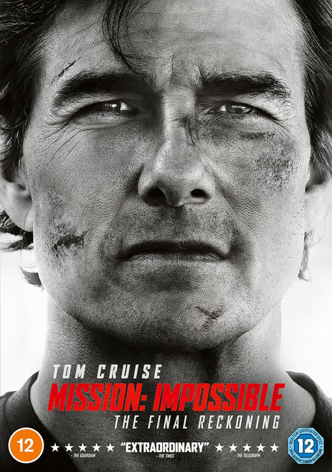 Close-up of Tom Cruise with injuries, DVD cover for Mission: Impossible.