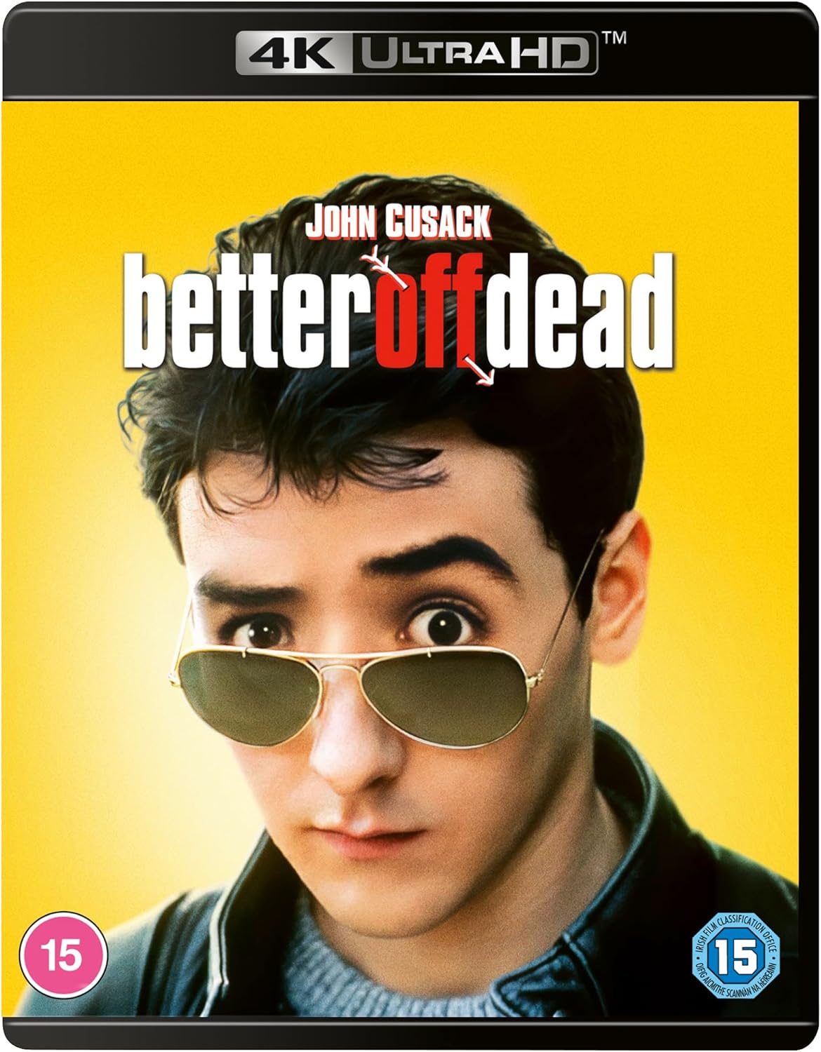 Better Off Dead" UHD Blu-ray cover featuring John Cusack in sunglasses.