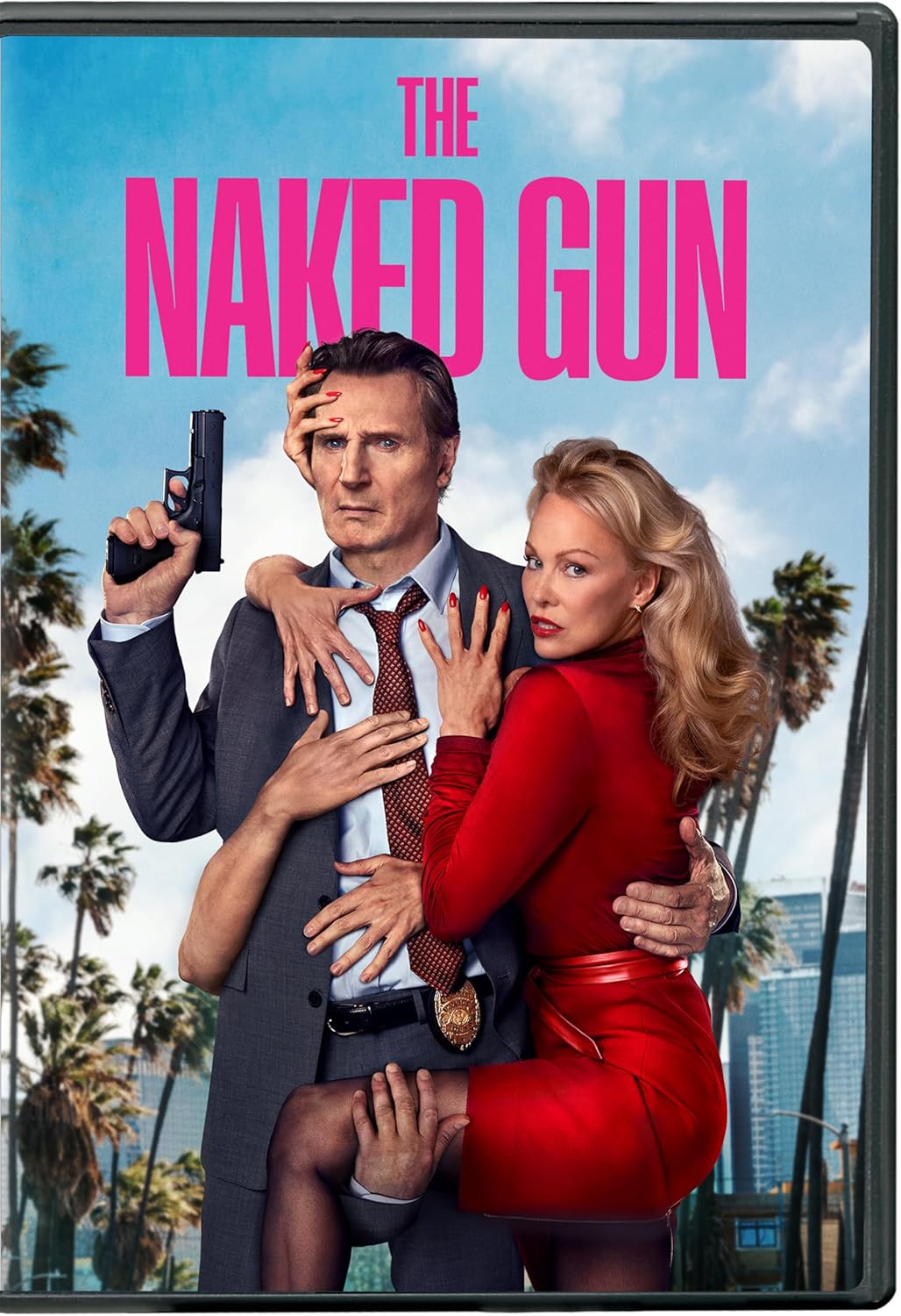 “The Naked Gun” DVD cover featuring Leslie Nielsen and Priscilla Presley.