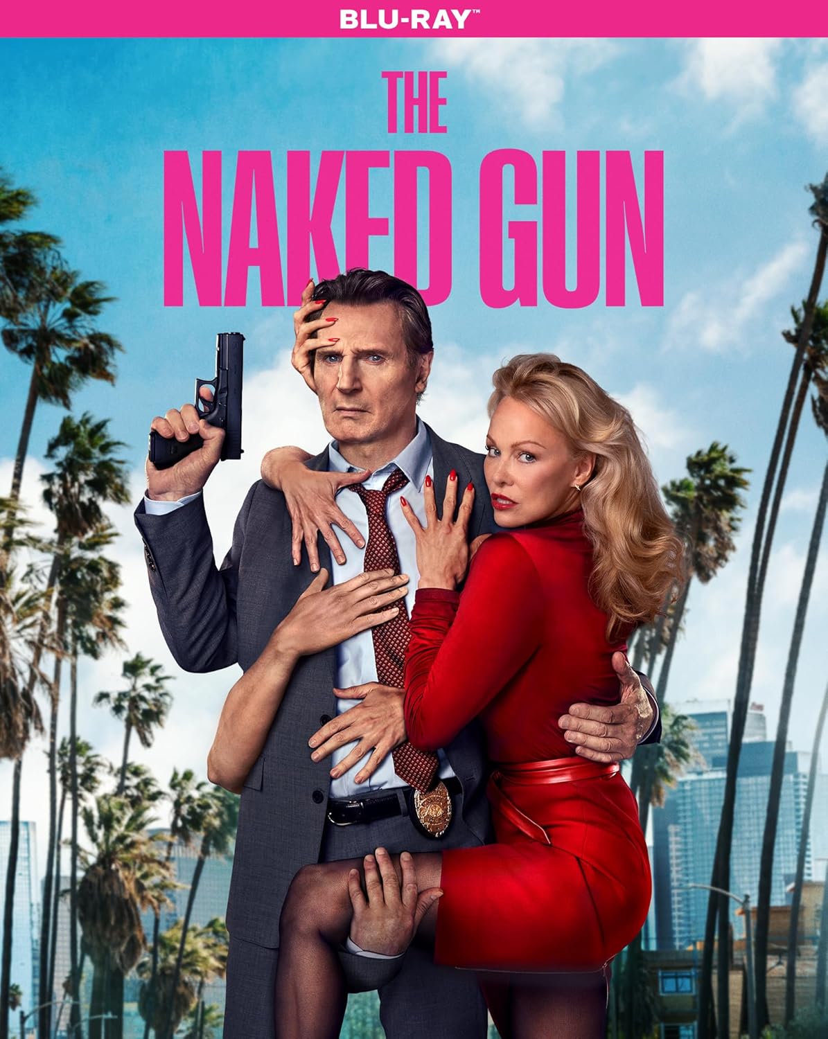 Blu-ray cover for "The Naked Gun" featuring Leslie Nielsen and Priscilla Presley.