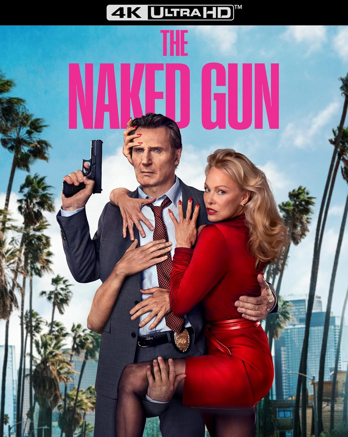 “The Naked Gun” UHD Blu-ray cover featuring Leslie Nielsen and Priscilla Presley.