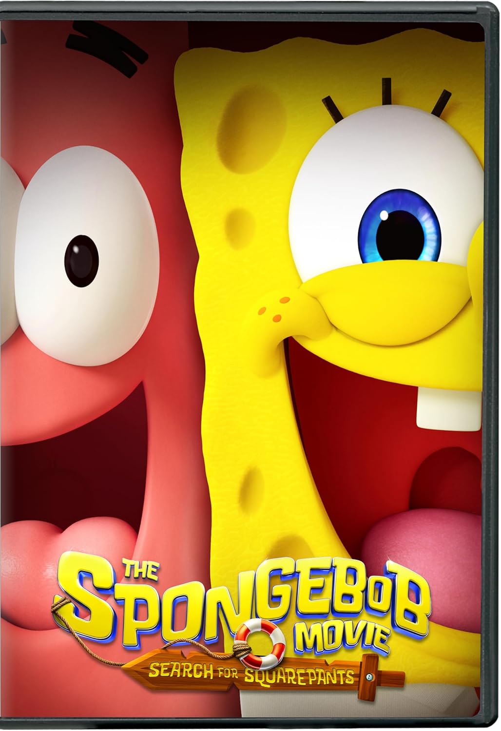 SpongeBob SquarePants movie DVD cover featuring a close-up of SpongeBob’s face.