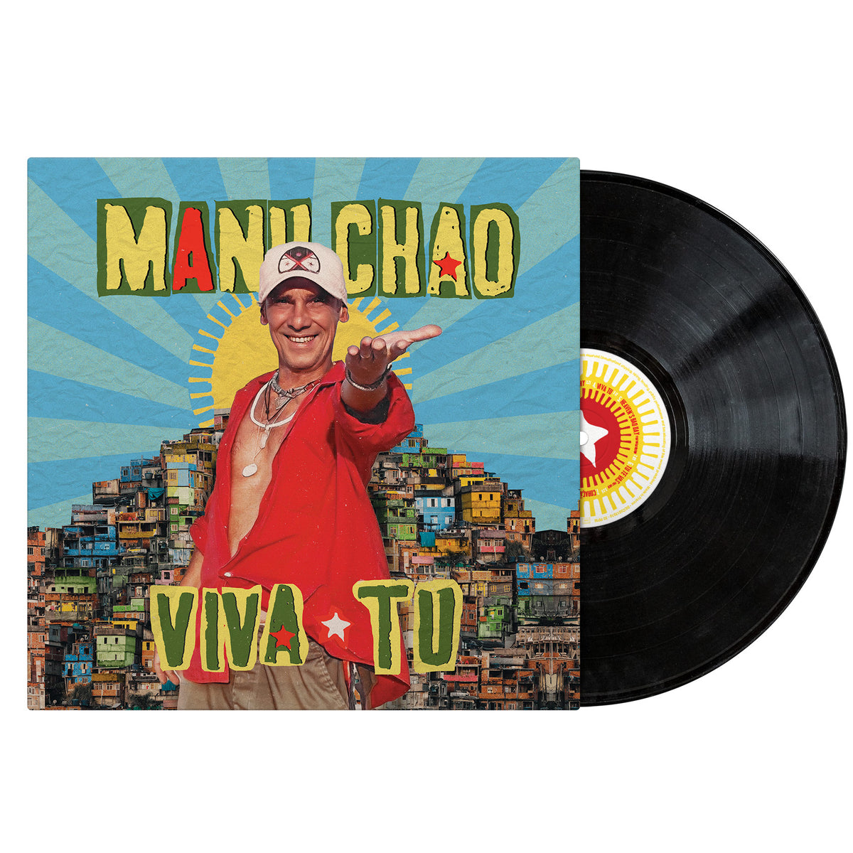 Manu Chao “Viva Tu” vinyl record with colorful cover art.