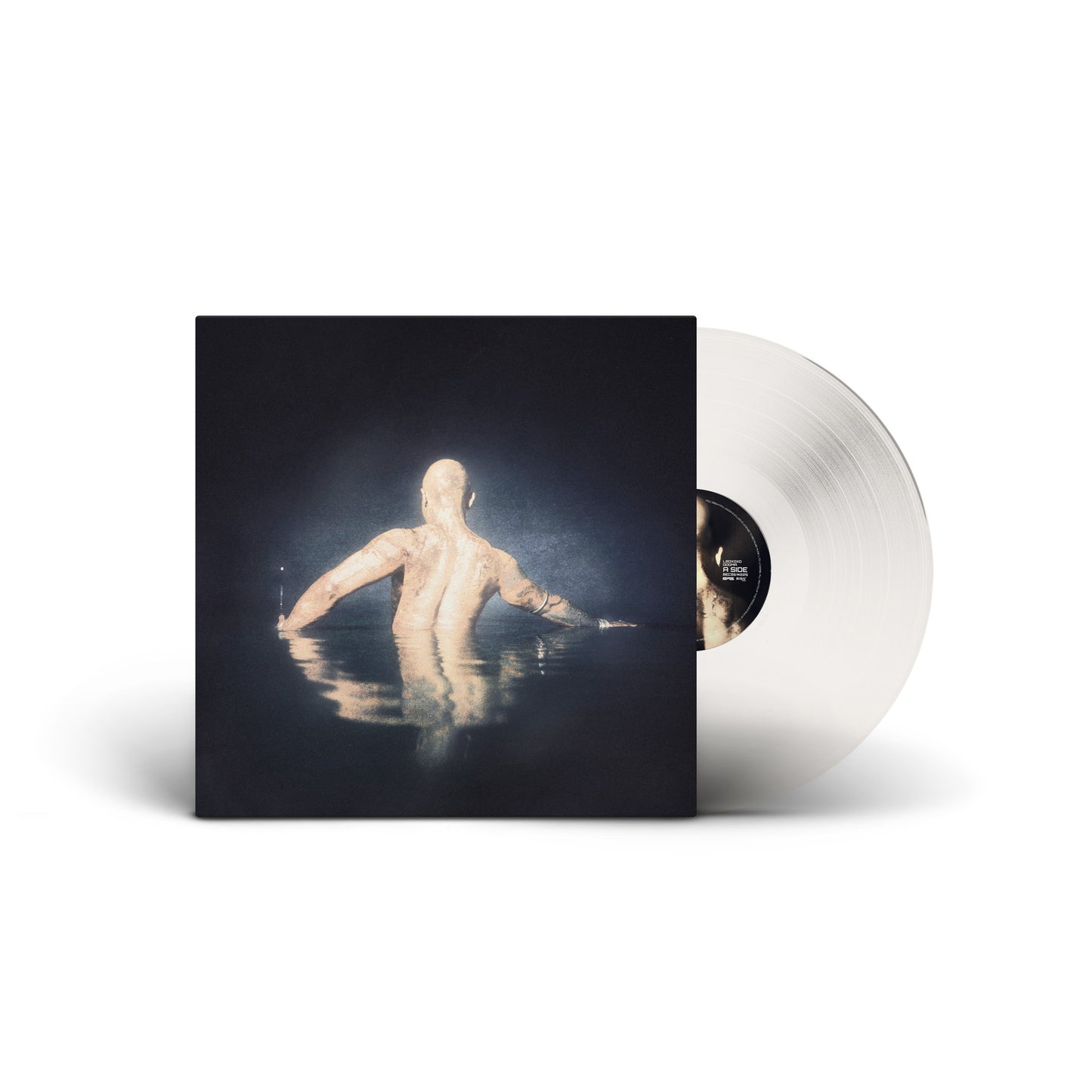 Vinyl record cover featuring a person in dark water with a clear vinyl disc.