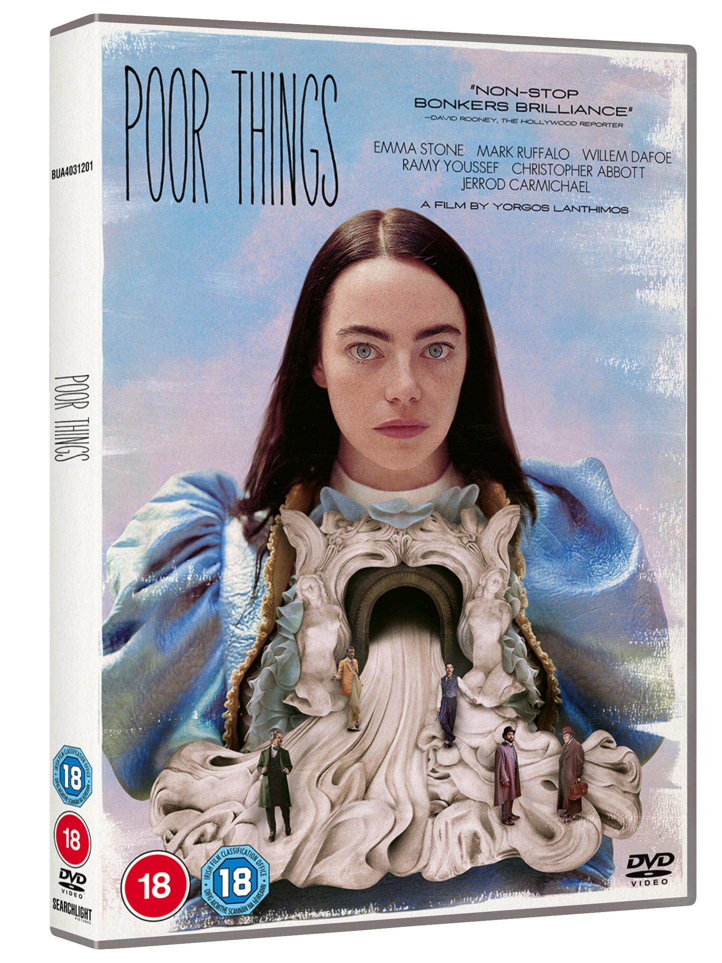 āPoor Thingsā DVD cover featuring Emma Stone in a surreal, ornate portrait.