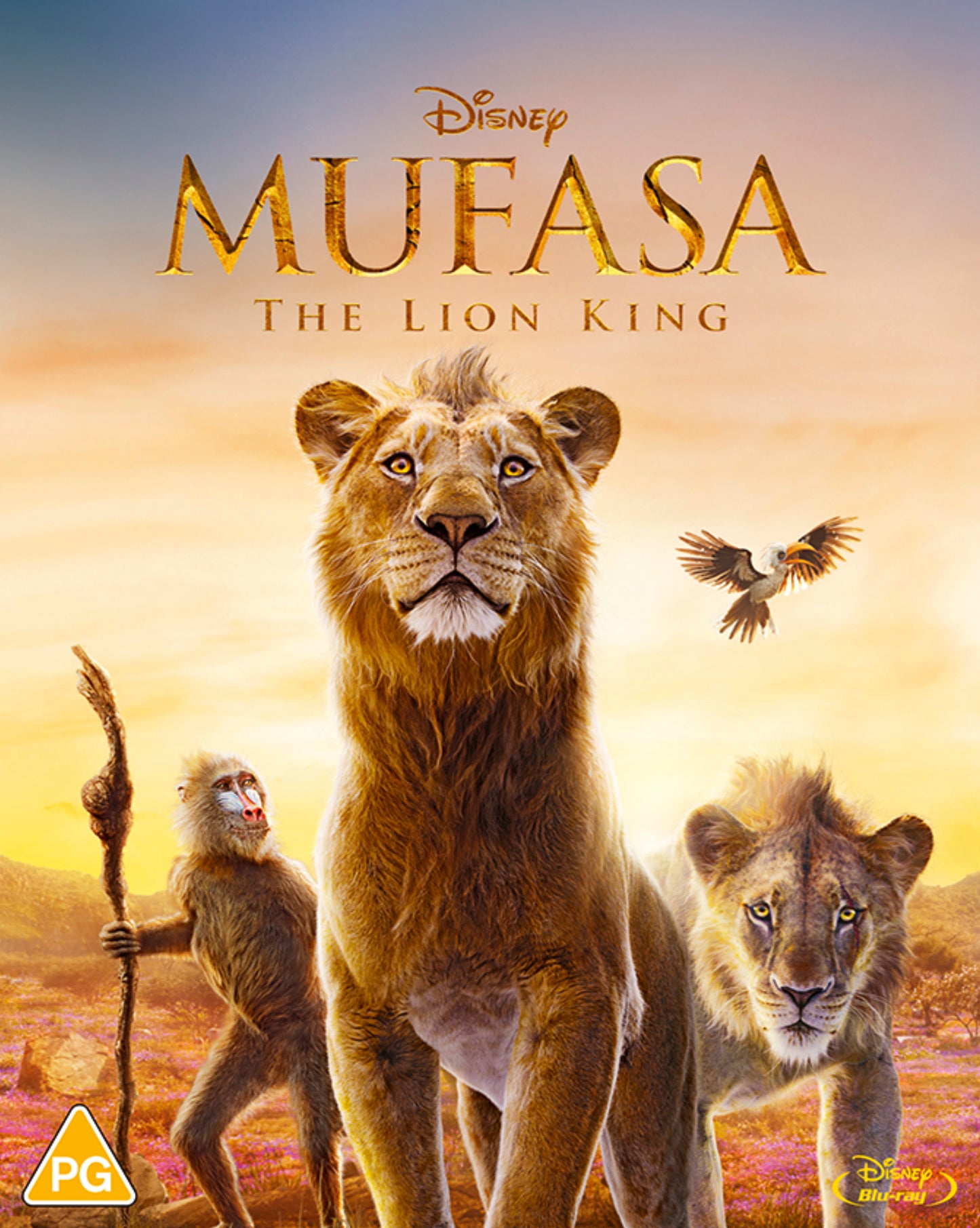 Blu-ray cover for "Mufasa: The Lion King" featuring Mufasa and other characters.