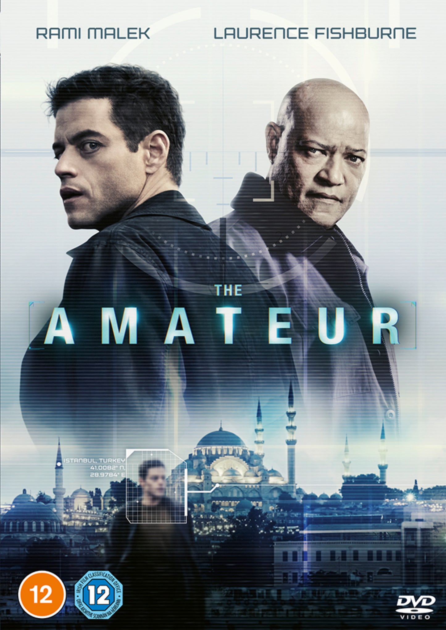 DVD cover for "The Amateur" featuring Rami Malek and Laurence Fishburne.